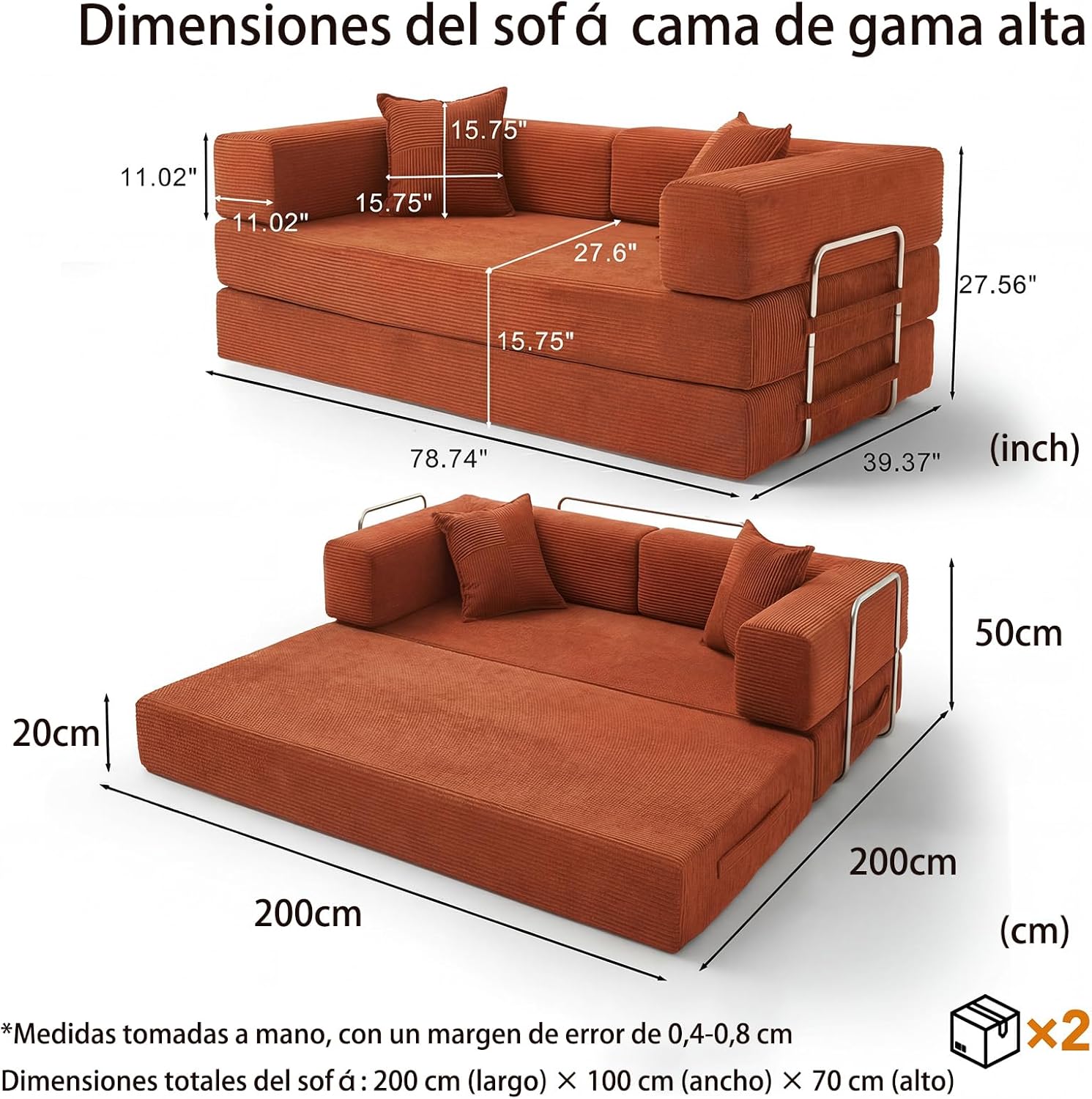 160cm Sofá Cama 2 Plazas | Pana,Modular,Plegable 5 en 1