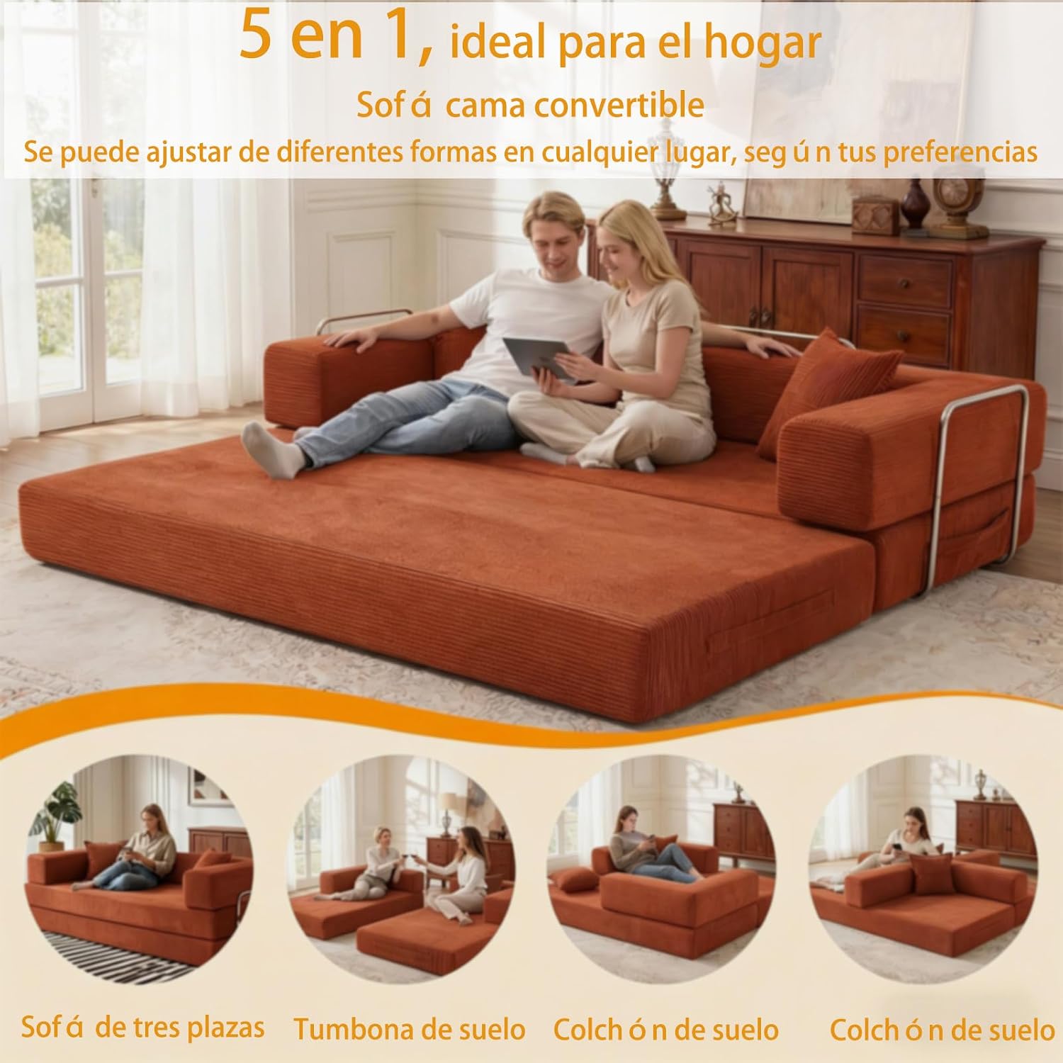 160cm Sofá Cama 2 Plazas | Pana,Modular,Plegable 5 en 1