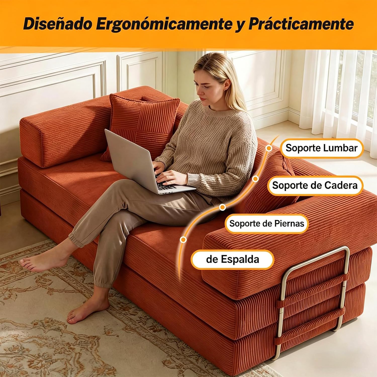 160cm Sofá Cama 2 Plazas | Pana,Modular,Plegable 5 en 1